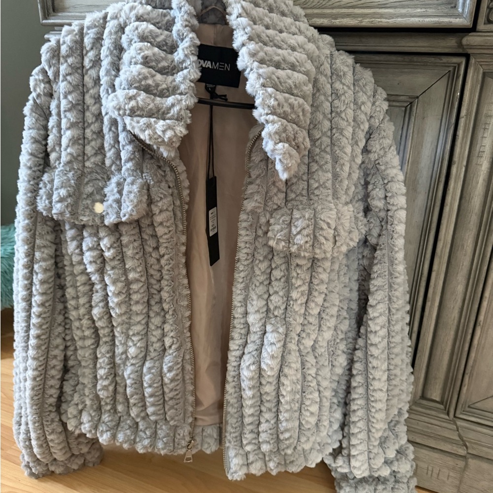 Men Gray Textured Jacket Size Large - Picture 2 of 6